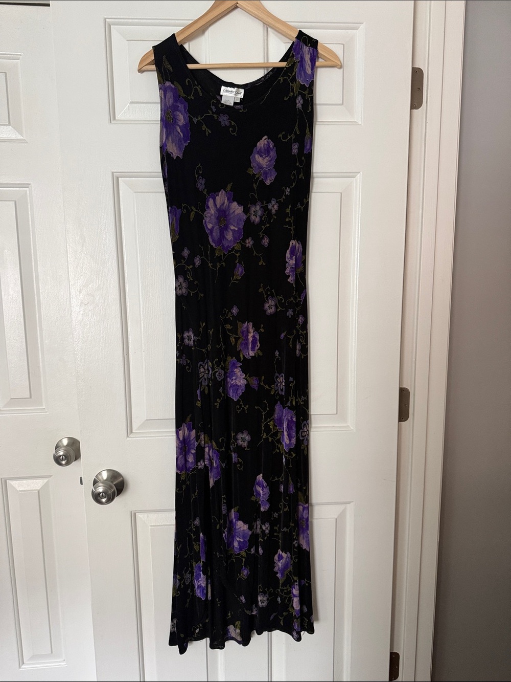 Coldwater Creek Black Maxi Dress with Purple Floral Print